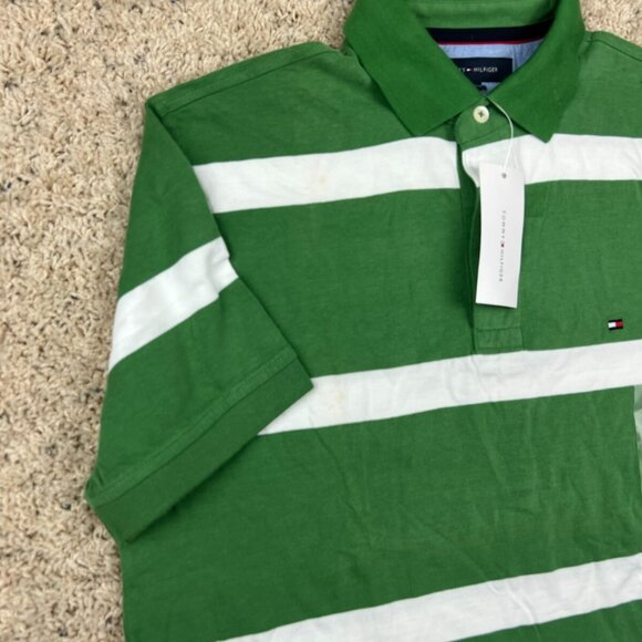 NWT Men's Tommy Hilfiger Short Sleeve Striped Classic Fit Polo Shirt Green - Picture 2 of 7